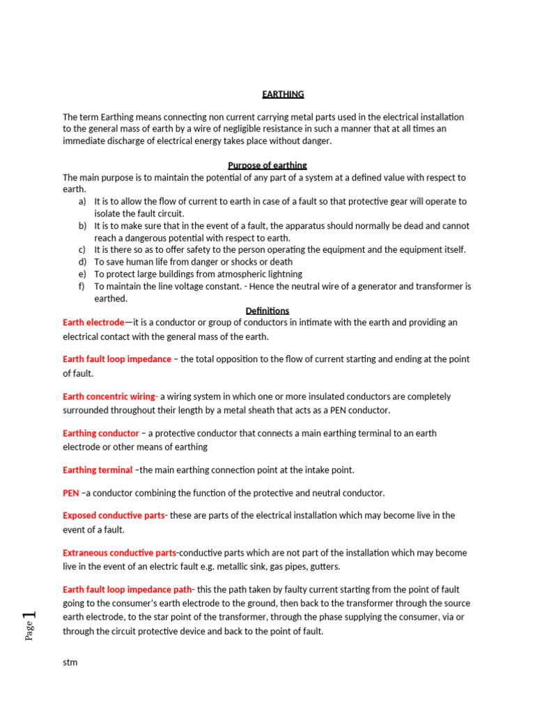EARTHING | PDF | Electrical Wiring | Equipment