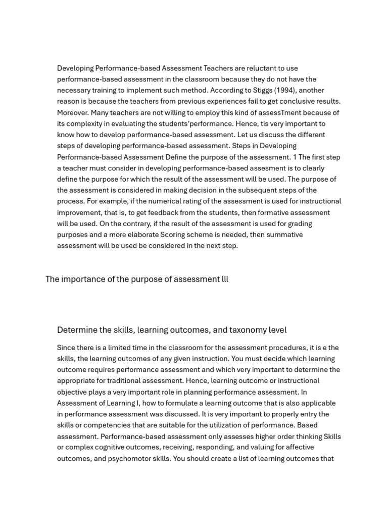 Developing Performance Based Assessment | PDF | Educational Assessment ...