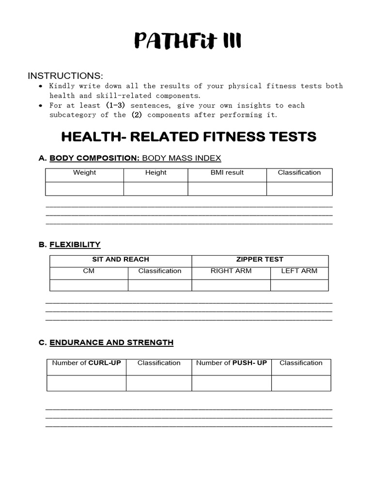 Physical Fitness Tests Format | PDF | Physical Exercise