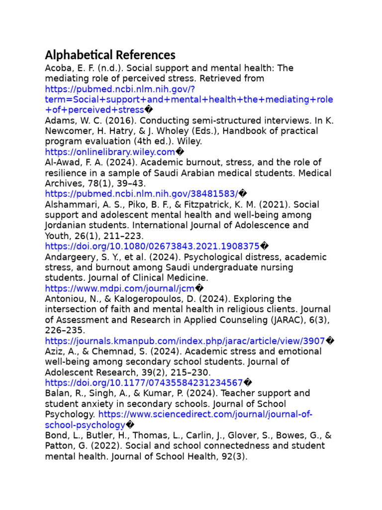 Alphabetical References | PDF | Mental Health | Psychology