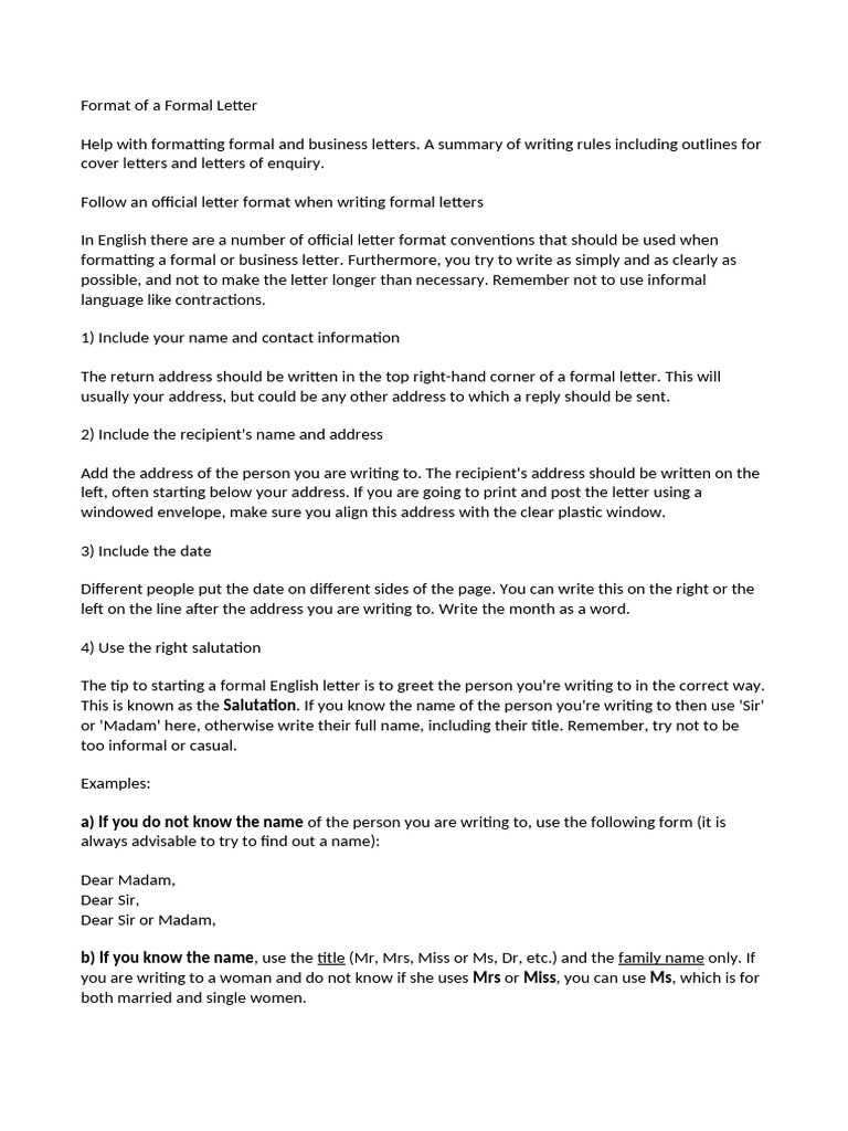 Lesson 1 Format of a Formal Letter | PDF | Madam