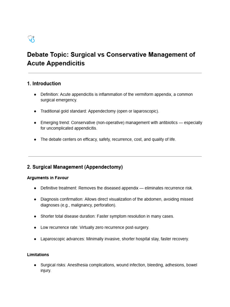 Appendicitis surgical vs conservative debate | PDF | Medical ...