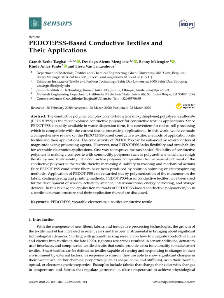 7. PEDOTPSS Based Conductive Textiles and Their Applications | PDF | E ...