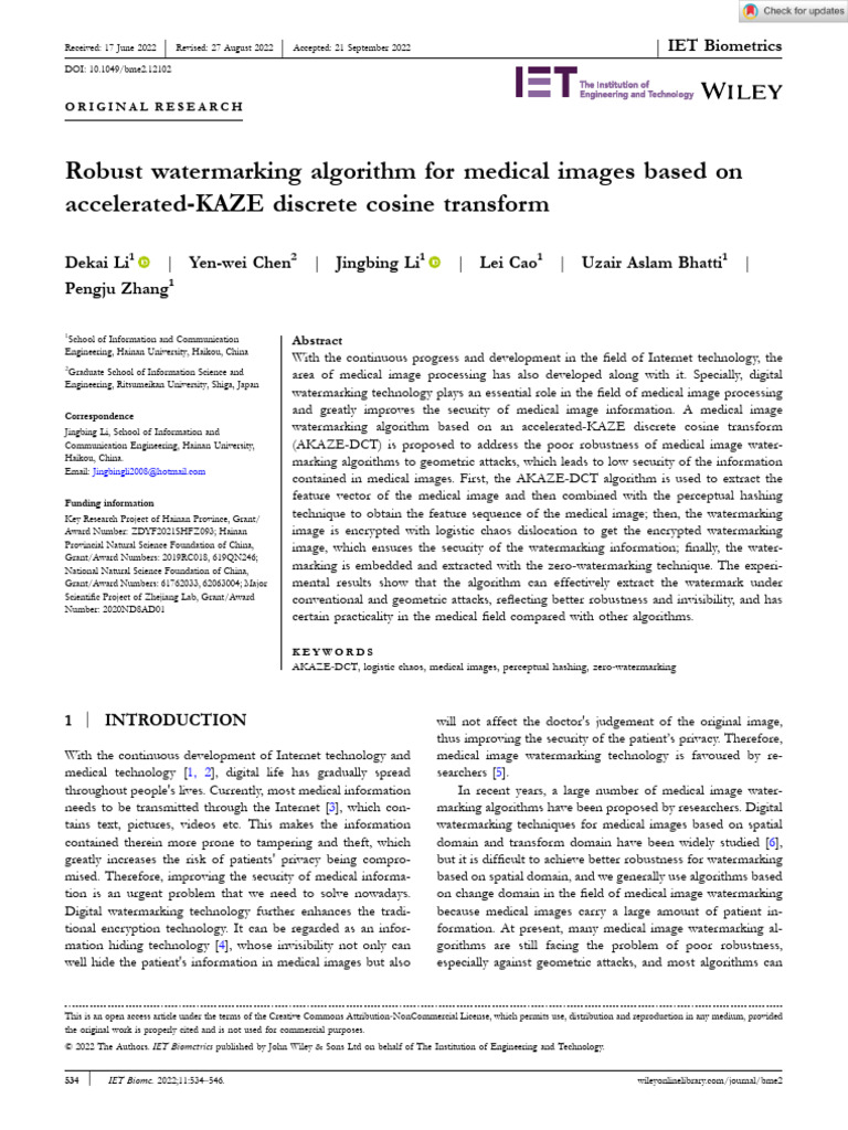 2022 - Li - Robust Watermarking Algorithm for Medical Images Based on ...