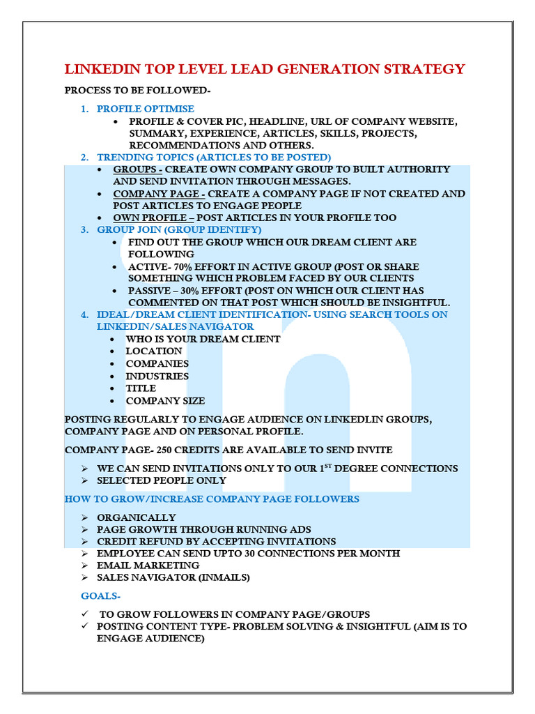 Linkedin Top Level Lead Generation Strategy | PDF