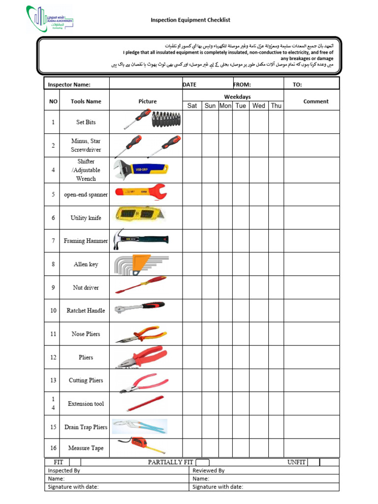 hand Inspection Equipment Checklist | PDF