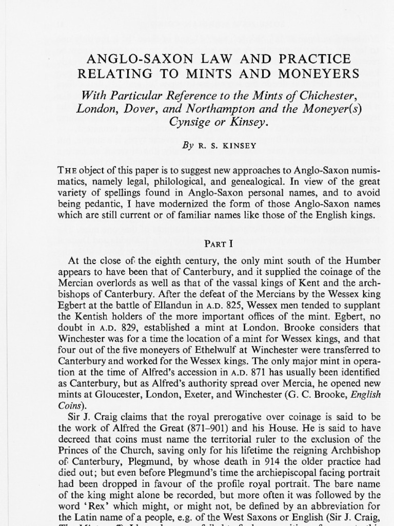 With Particular Reference To The Mints of Chichester, London, Dover ...