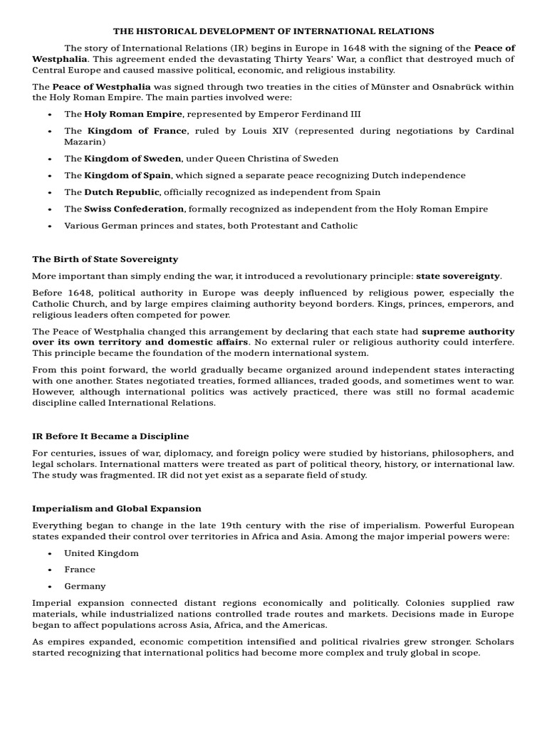 Historical Developmentof IR. | PDF | International Relations | Global ...