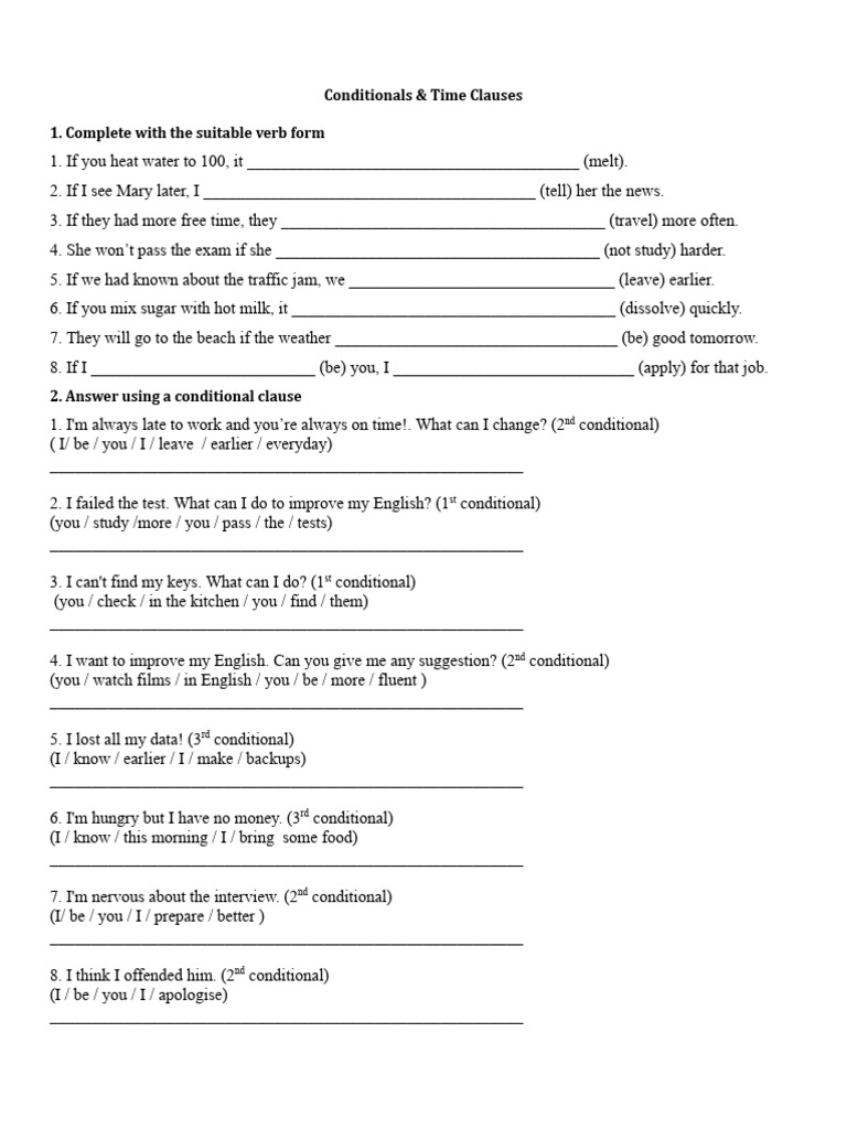 Unit 5 Conditionals & Time Clauses Grammar Reinforcement 2nd Term | PDF ...