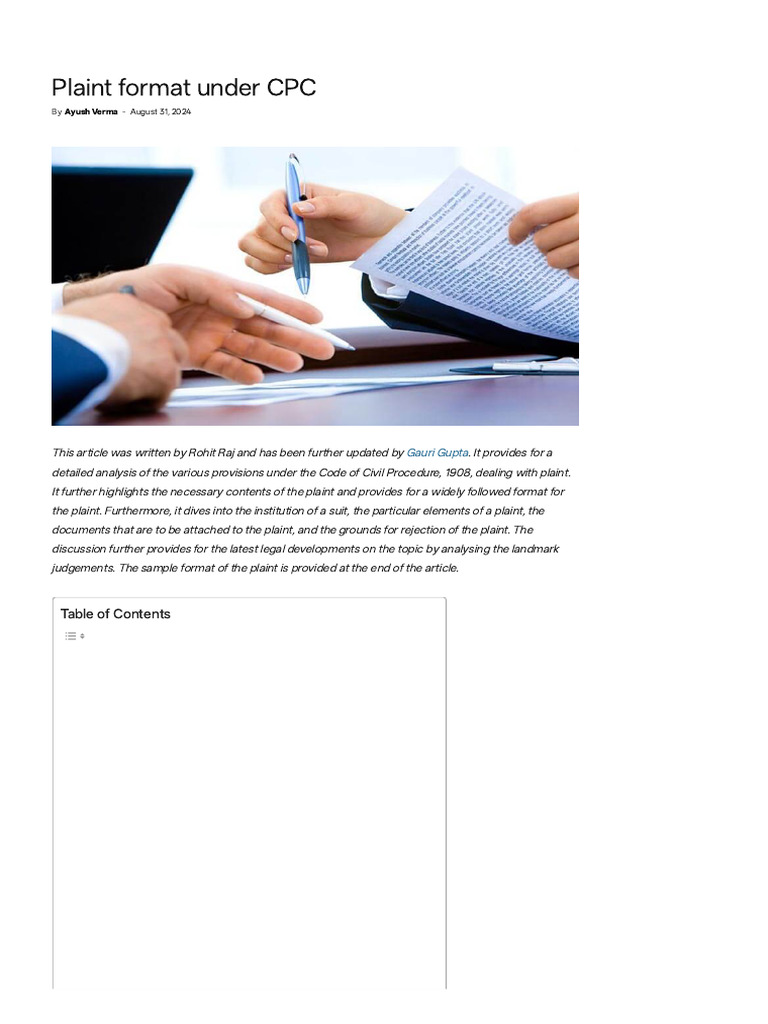 Plaint Format Under CPC | PDF | Lawsuit | Pleading