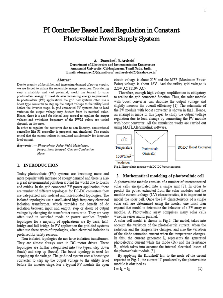 PI Controller Based Load Regulation | PDF | Photovoltaics ...