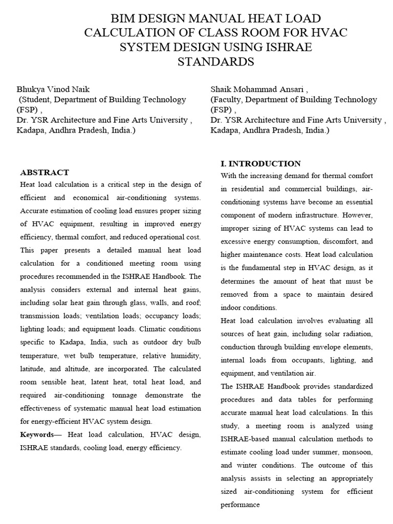 MANUAL Heat Load Calculations(E20 Sheet) - Copy | PDF | Ventilation ...