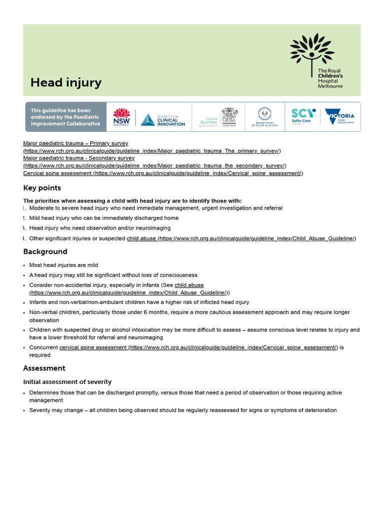Clinical Practice Guidelines - Head Injury | PDF | Neurological ...