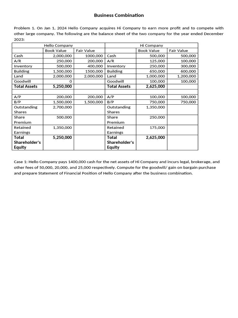 2. Business Combination | PDF | Balance Sheet | Financial Services