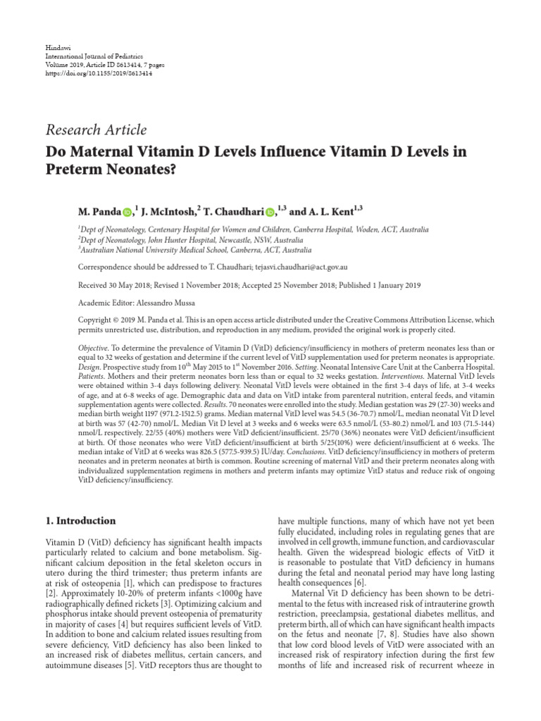 Do Maternal Vitamin D Levels Influence Vitamin D Levels In | PDF ...