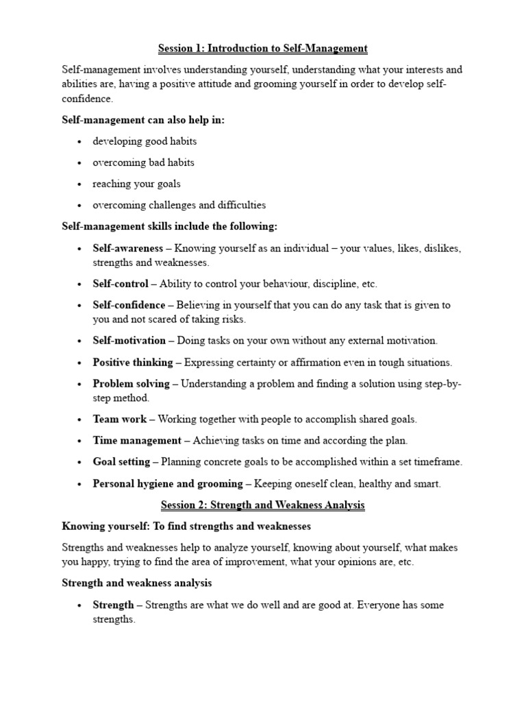 Notes-Self Management Skills | PDF | Goal | Social Psychology
