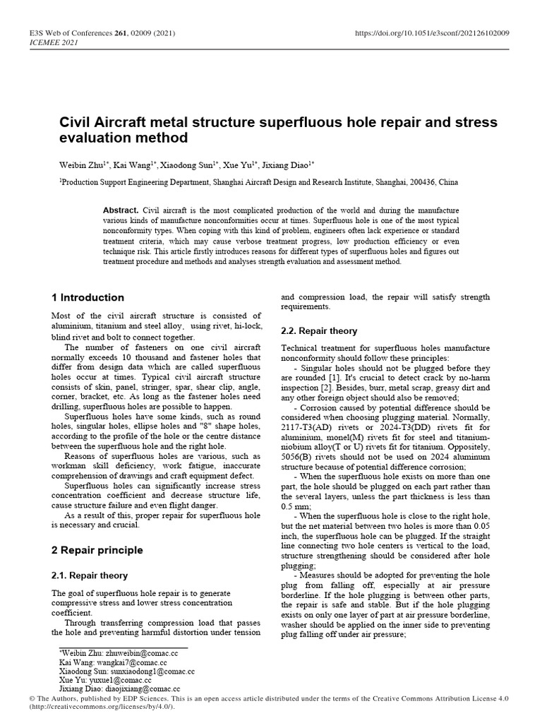 Civil Aircraft Metal Structure Superfluo | PDF | Rivet | Fatigue (Material)