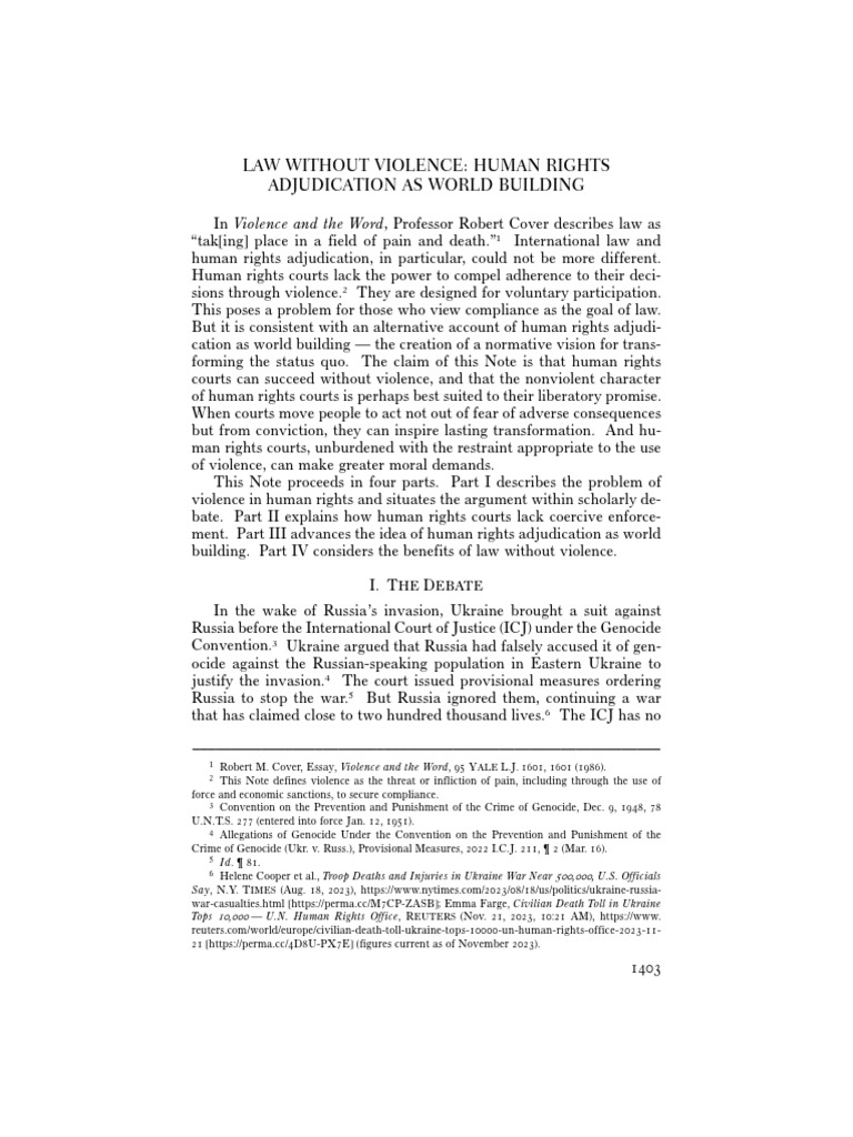Law Without Violence Human Rights Adjudication as World Building | PDF ...