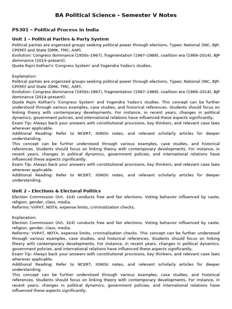 BA Political Science SemV Notes Expanded | PDF | Concept | Theory