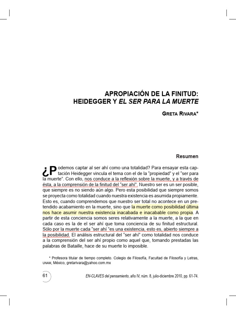 Apropiación de La Finitud-Heidegger y El Ser Para La Muerte | PDF ...
