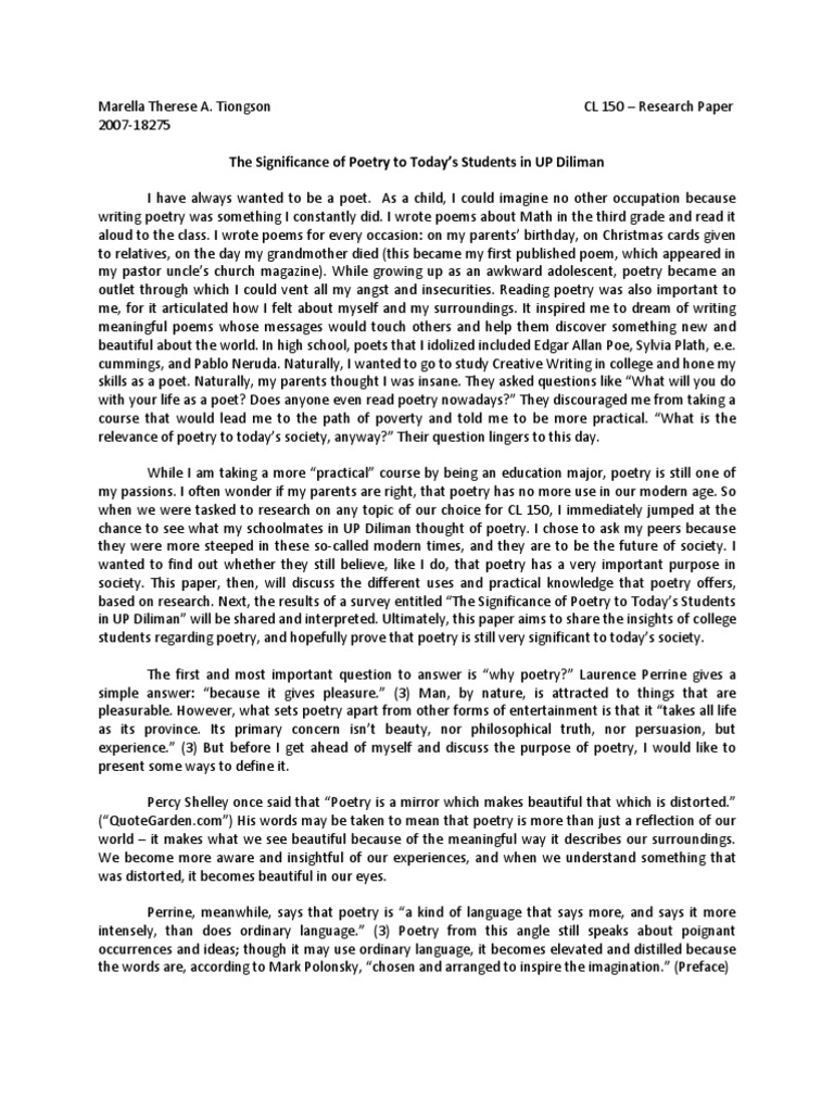 Research paper on a poem image