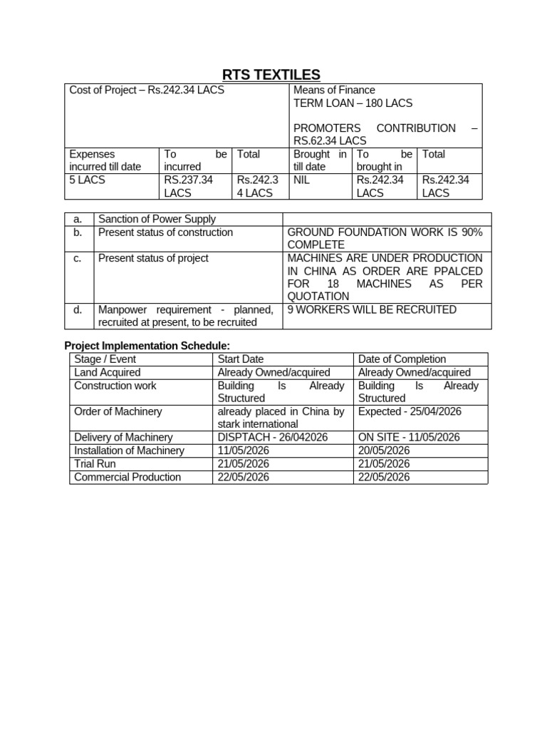 Project Implementation Schedule | PDF