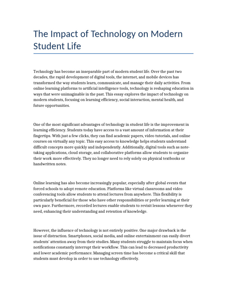 Technology Student Life | PDF | Educational Technology | Distance Education