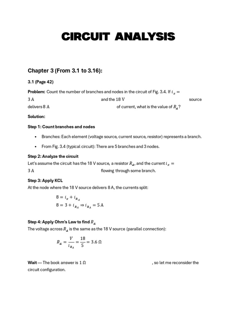 Circuit Analysis Chater 3 From 3.1-3.16 | PDF | Electrical Network ...