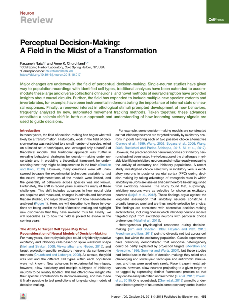 Perceptual Decision Making a Field in the Midst o | PDF | Visual Cortex ...