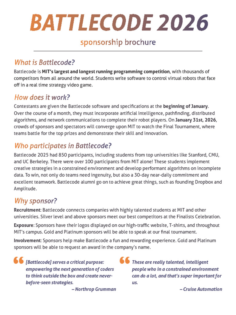 Battlecode Sponsorship Brochure 2026 w Startup | PDF | Computing