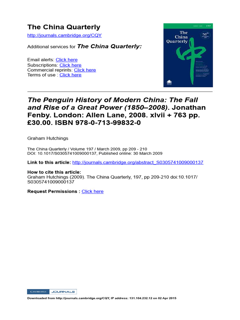 The Penguin History of Modern China The | PDF | China | World Politics