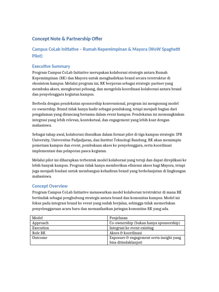 Simplified Concept Note Mayora RK | PDF
