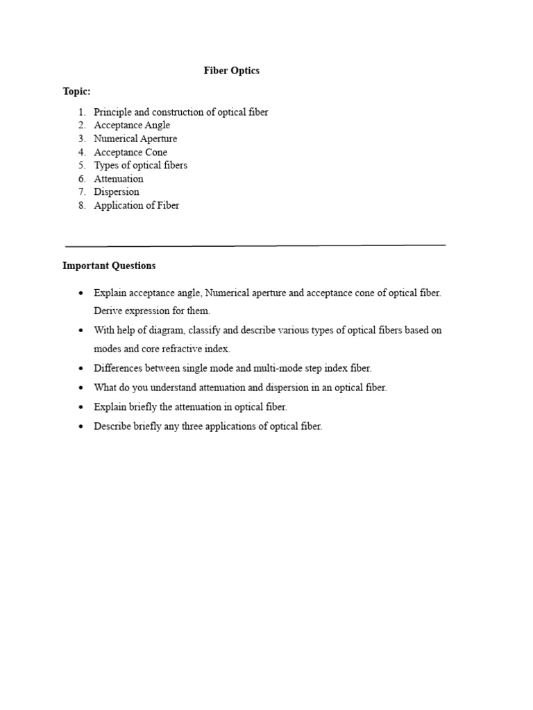 Optical Fiber Notes | PDF | Optical Fiber | Dispersion (Optics)