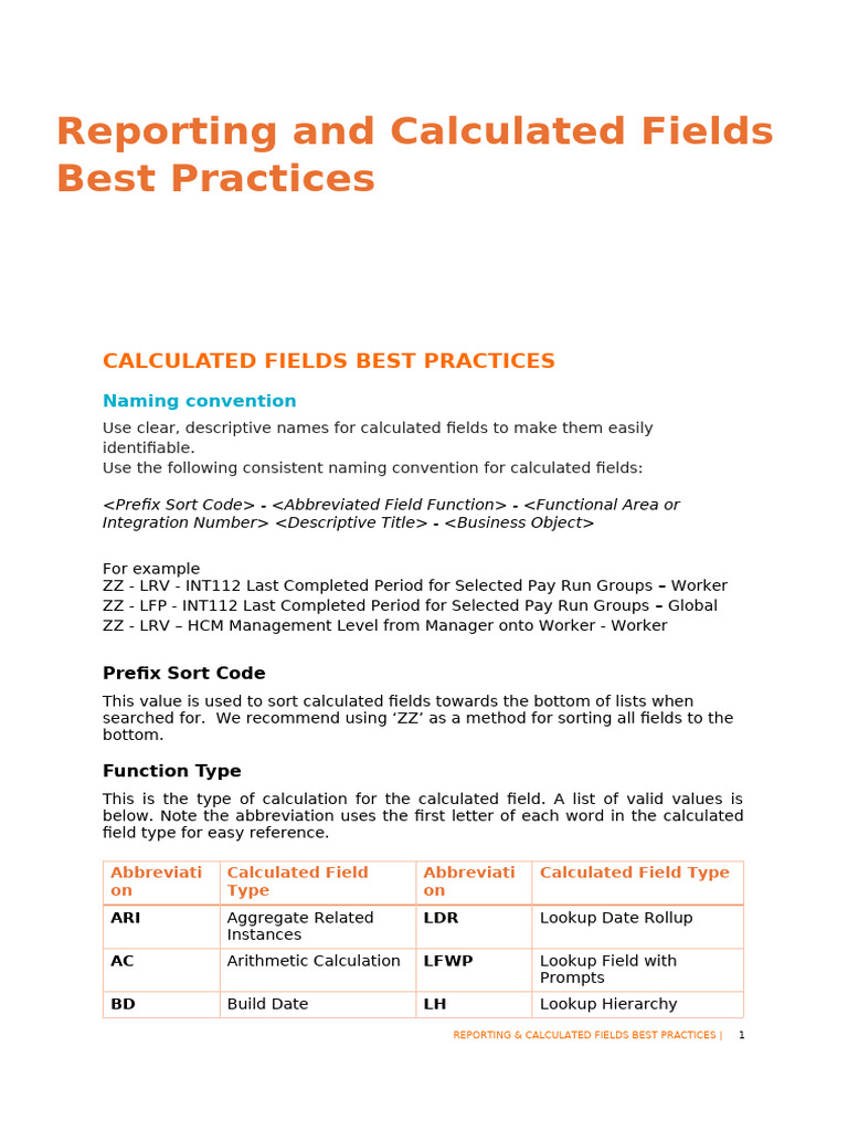 Reporting and Calculated Fields Best Practices | PDF | Computing ...