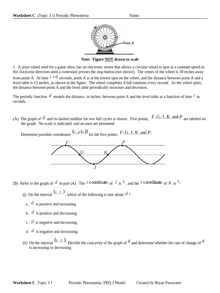 Worksheet C Topic 3.1 Periodic Phenomena FRQ 3 Model | PDF