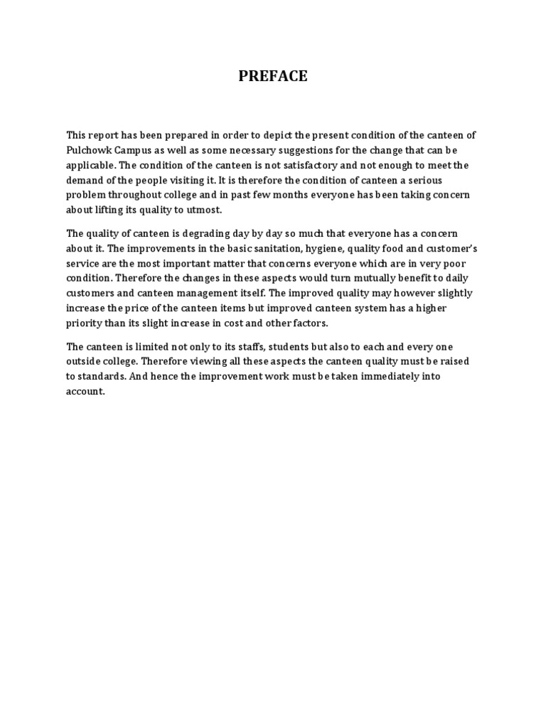 Report on Improvement of Canteen Cafeteria Menu