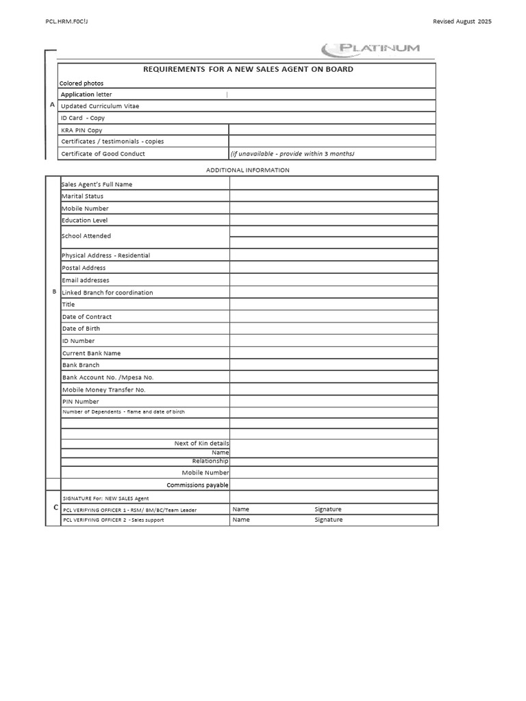 Updated Checklist Sales Rep - SEPT 2025 | PDF