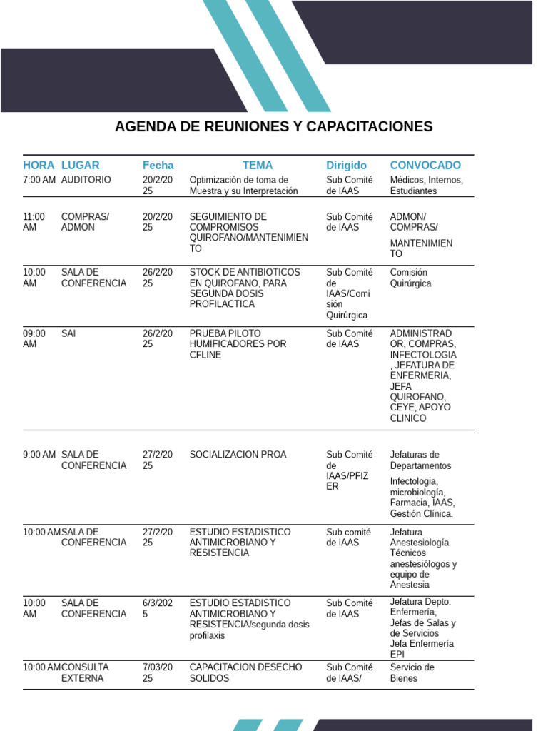 Agenda de Reuniones y Capacitaciones - Copia | PDF