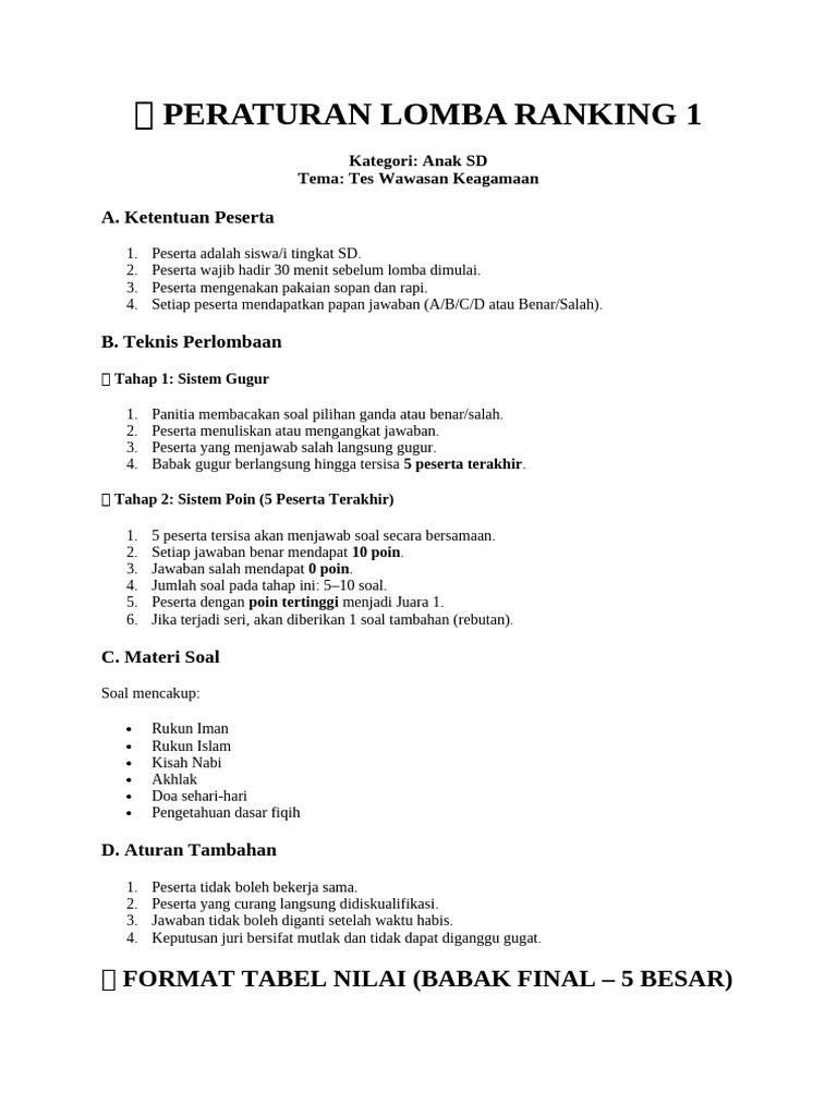 ? Peraturan Lomba Ranking 1 | PDF