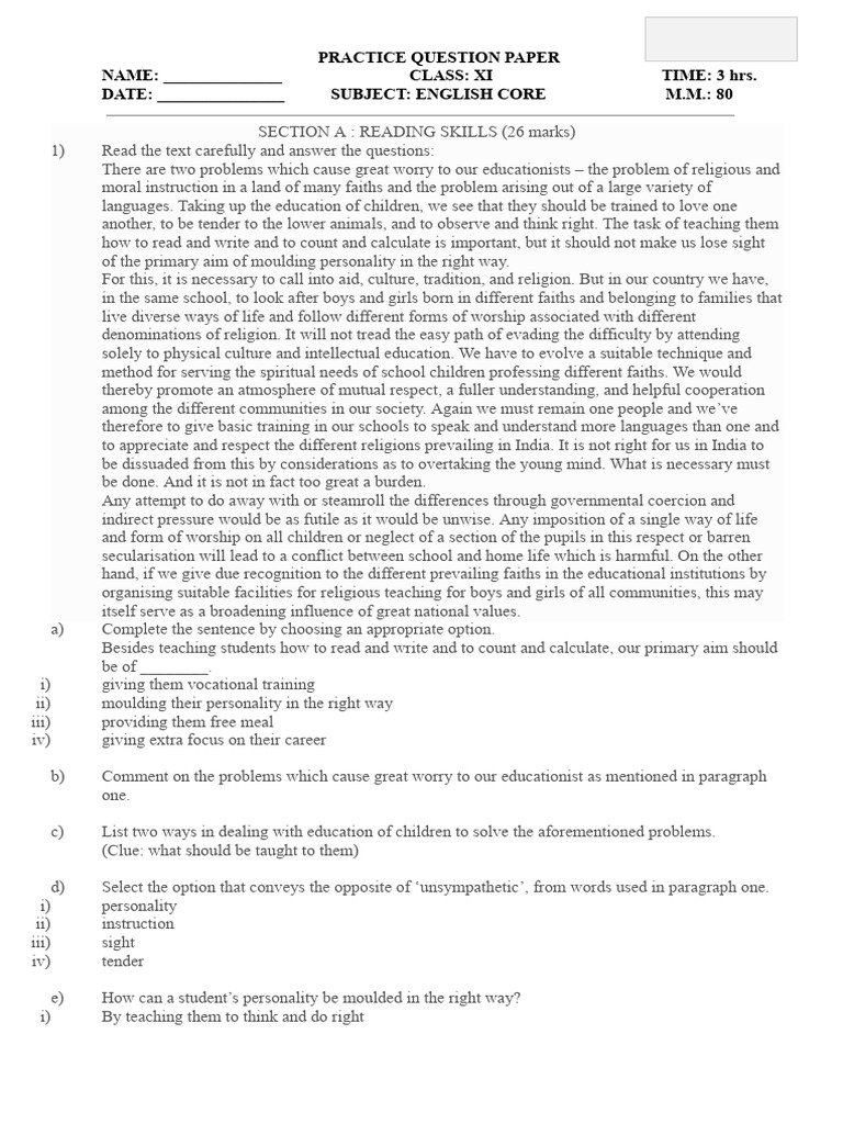 English Sample Paper | PDF | Plastic