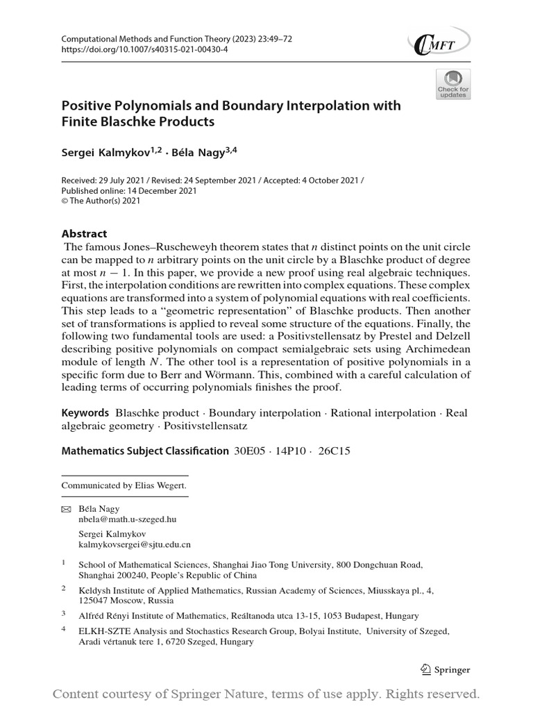Positive Polynomials and Boundary Interpolation Wi | PDF | Polynomial ...
