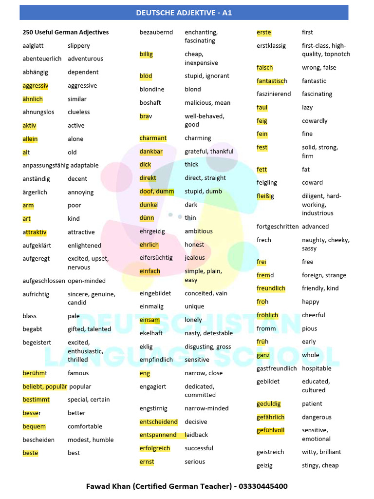 250 Useful German Adjectives | PDF
