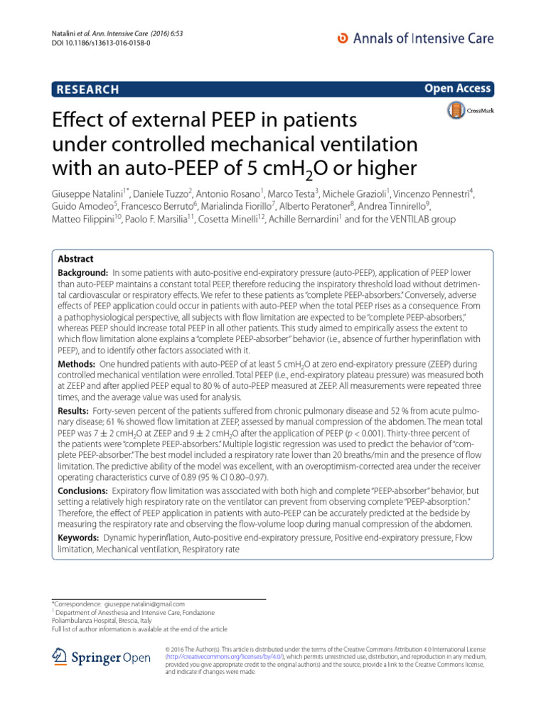 Effect of External PEEP in Patients Under Controlled Mechanical ...