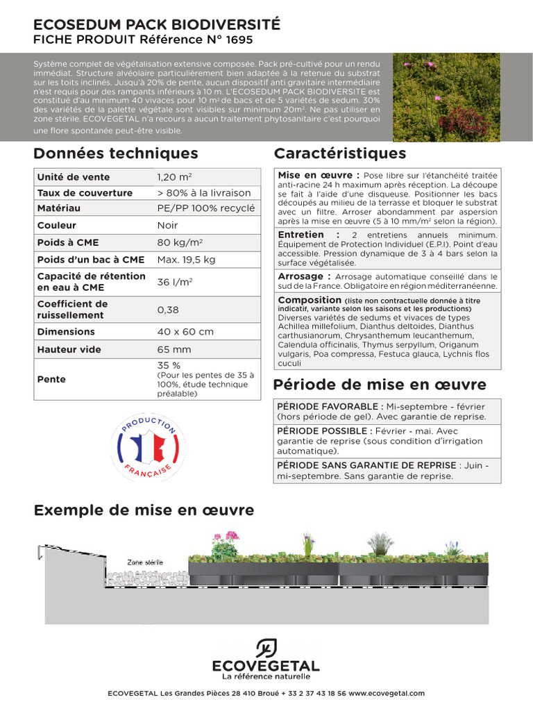 Fiche Technique Ecosedum Pack Biodiversite | PDF | Sciences de la terre ...