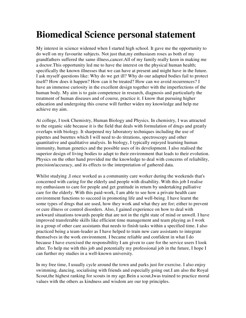 biomedical science personal statement oxford
