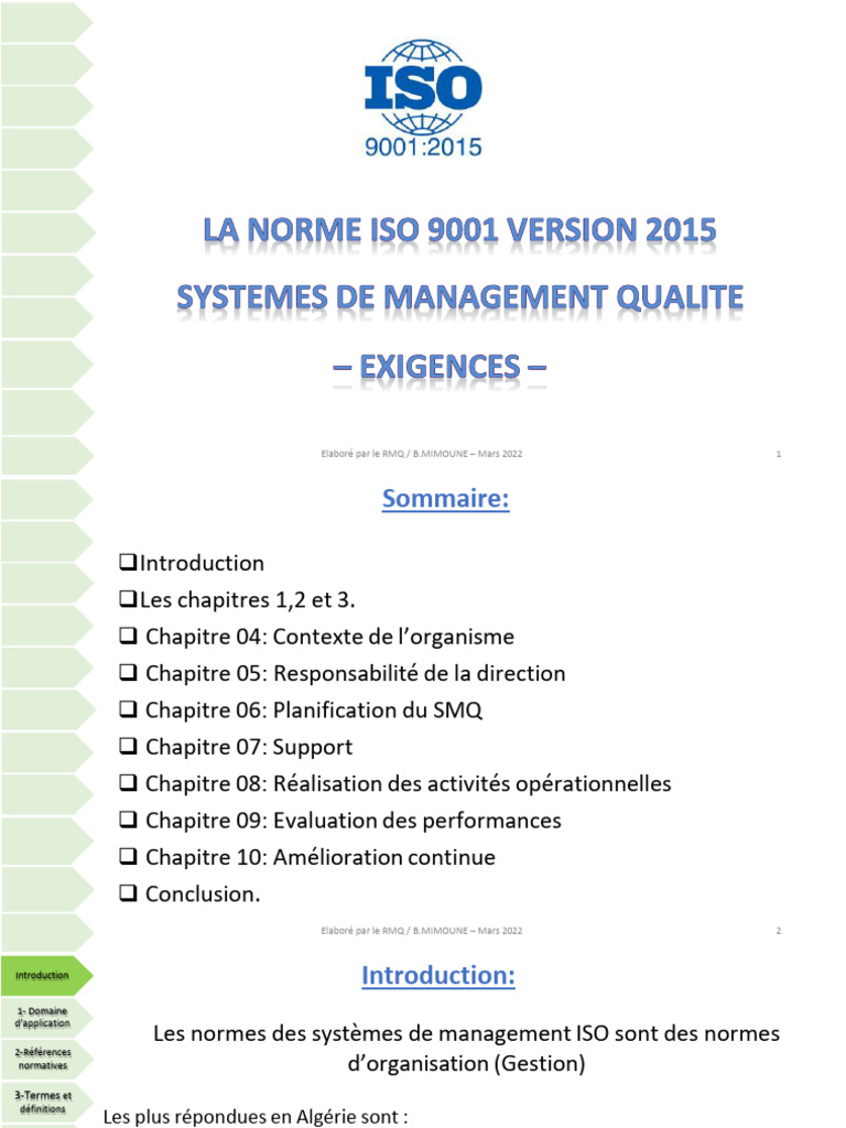 ISO 9001 2015 Exigences | PDF | Système de management de la qualité ...