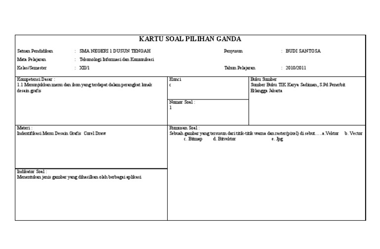 Kartu Soal Pilihan Ganda Tik