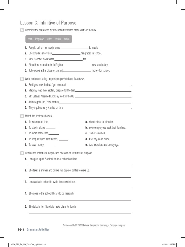World English 3e Level 2 Grammar Activities Unit 4 Lesson c (1) | PDF ...