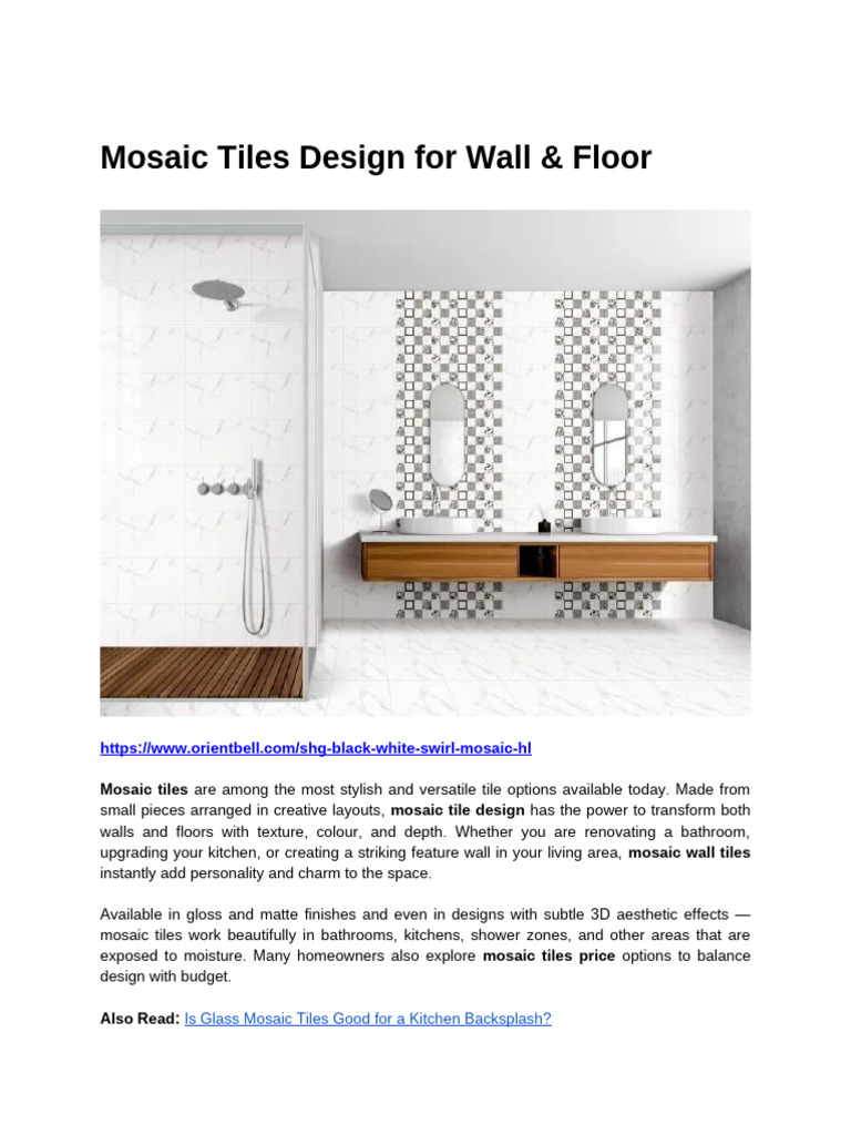Mosaic Tiles Design for Wall & Floor | PDF | Tile | Mosaic