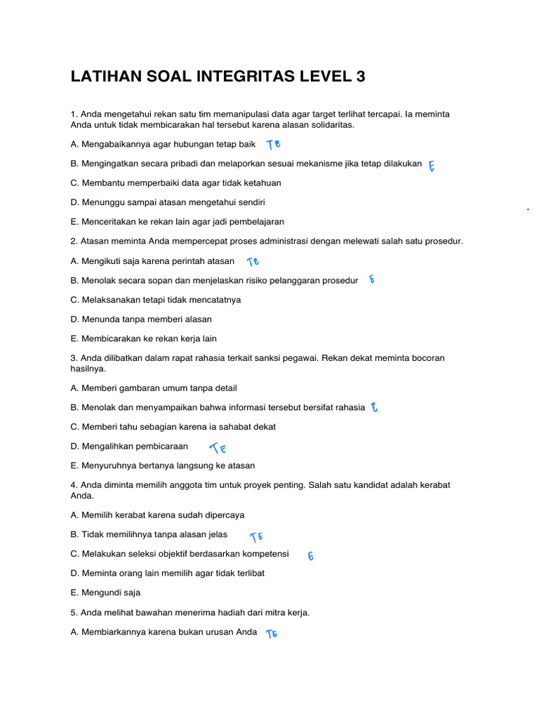 Latihan Soal Integritas Level 3 | PDF